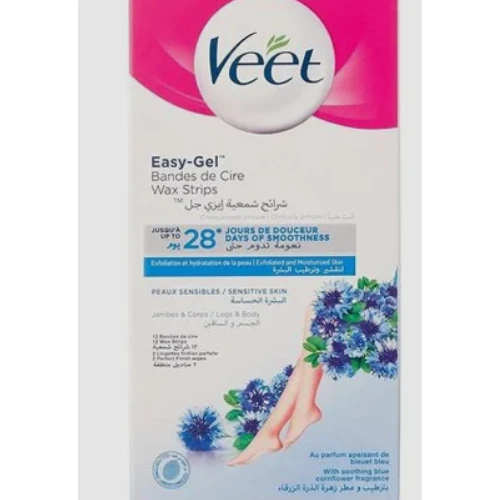 Veet Easy Gel Soothing Body & Legs Wax Strips Blue Cornflower Scent for Sensitive Skin with Finish Wipes