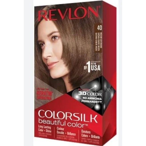 Revlon 3D Colorsilk Permanent Hair Coloring Kit with Keratin Medium Ash Brown 40 - ammonia free