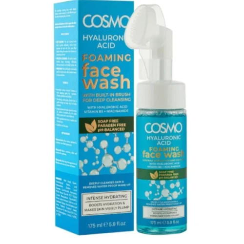 Cosmo Intense Hydrating, Plumping & Makeup Removing Foaming Face Wash with Hyaluronic Acid, Vitamin B5 & Niacinamide - soap free, parabens free, silicones free