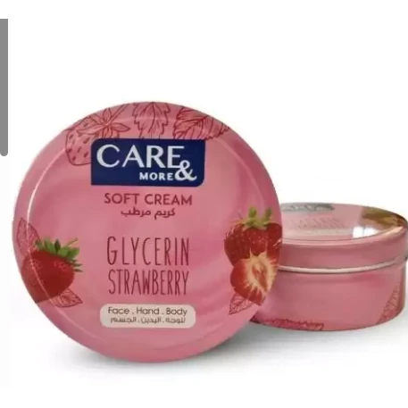 Care & More Soft Face, Hand & Body Cream Strawberry Scent with Glycerin for All Skin Types