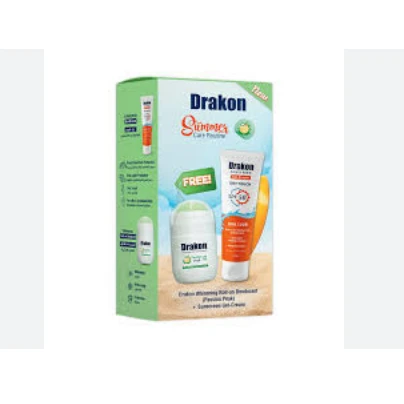 Drakon Summer Care Routine 48H Whitening Roll-On Deodorant Passion Peak Scent (50ml) & Dry Touch Water-Resistant Sunscreen with Antioxidants for Oily & Combination Skin SPF50+ (60g)