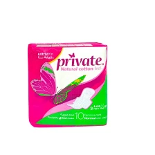 Private Natural Cotton Feel Extra Thin 3mm Pads with Wings 10 per pack