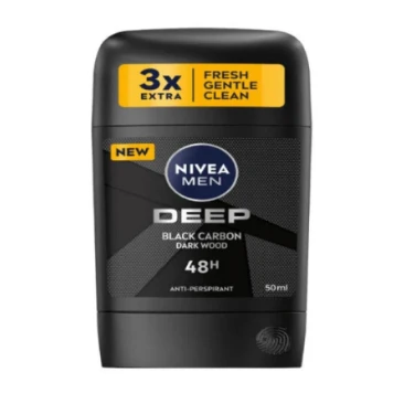 NIVEA Men Deep Black Carbon 72H Antiperspirant Deodorant Stick Dark Wood Scent